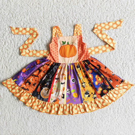 8.4 RTS NO MOQ（In Stock) B8-1 Yellow Pumpkin Strap Dress