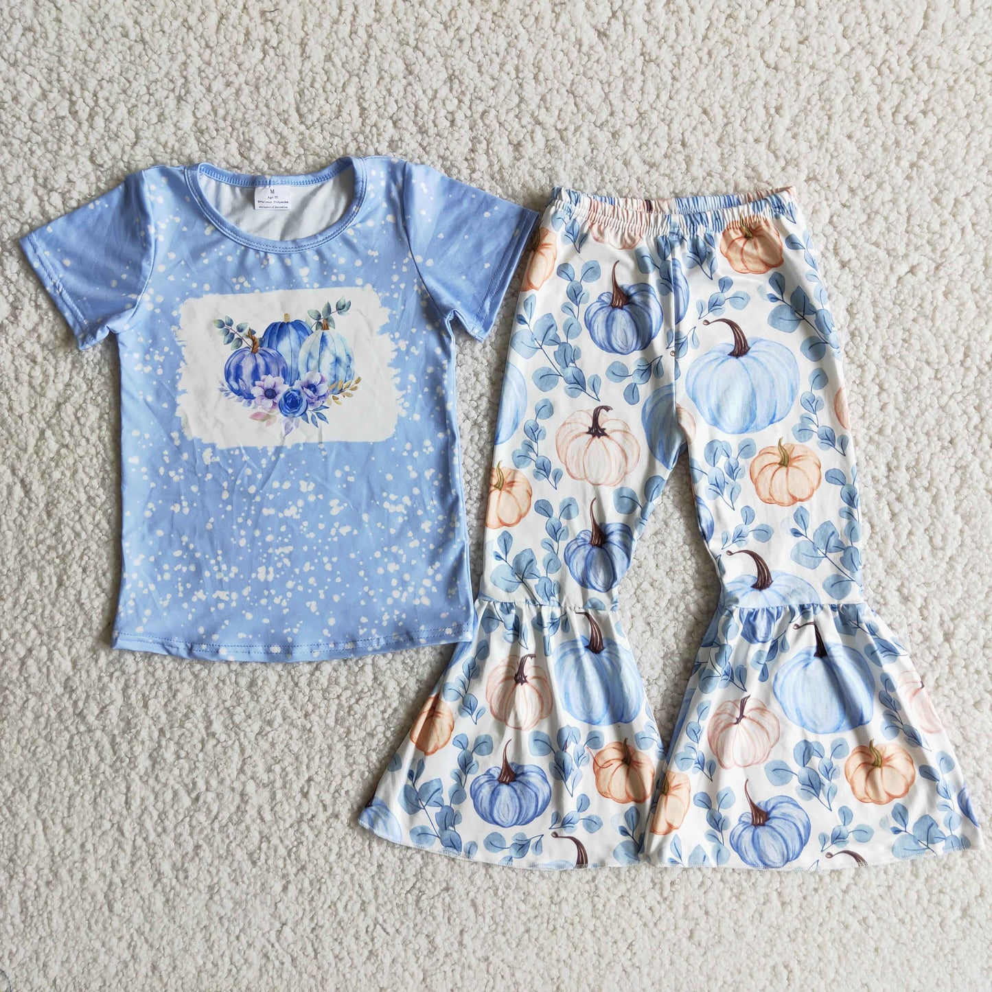 8.25B9-13 Girls Halloween Pumpkin Blue Short Sleeve Pants Set