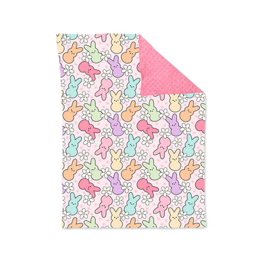 BL0185 Baby Toddler Children Easter Rabbits Flowers Minky Blankets preorder