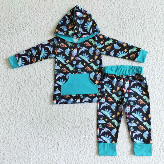 RTS NO MOQ(In Stock) baby boy clothes hooded long sleeve pants set-promotion