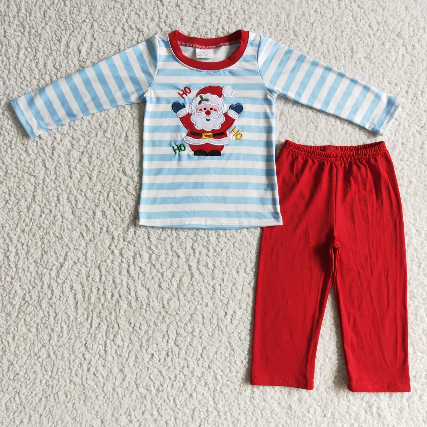 Sibling Baby Boys Girls Embroidery Santa Christmas Pajamas Pants Clothes Sets
