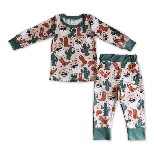 RTS NO MOQ(In Stock)BLP0115 boys Christmas outfit long sleeve and long pants cartoon print pajamas