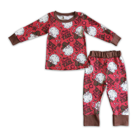 RTS NO MOQ(In Stock) BLP0120 Kids Christmas Clothing Boys Long Sleeve Top And Long Pants Pajamas Cartoon Print