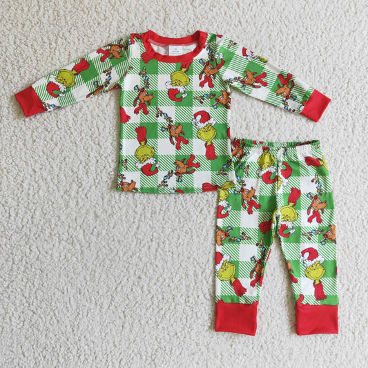 BLP0121 Kids Christmas Clothing Boys Long Sleeve Top And Long Pants Pajamas Cartoon Print