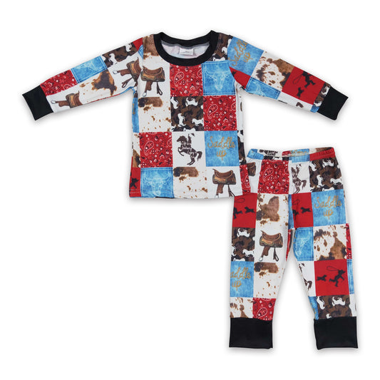 RTS NO MOQ(In Stock)BLP0136 boys outfits cartoon print pajamas long sleeve long pants