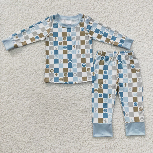12.2 BLP0171 Baby Kids Green Checked Pajamas Pants Clothes Set