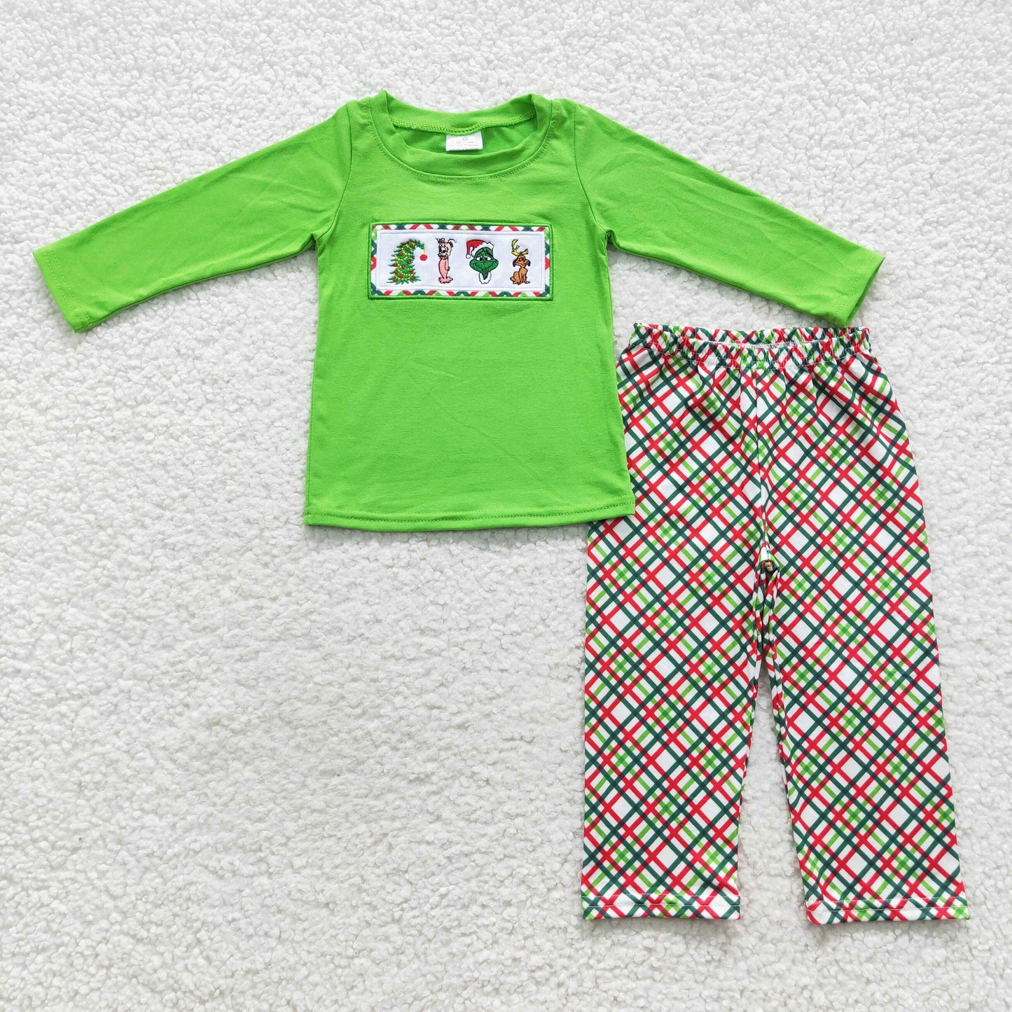11.3 RTS NO MOQ（In Stock ) BLP0176 Embroidered Christmas long sleeve pants set