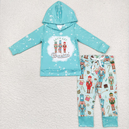 11.3 RTS NO MOQ(In Stock) BLP0231 Alphabet Cartoon Band Teal Hooded Long Sleeve Pants Suit