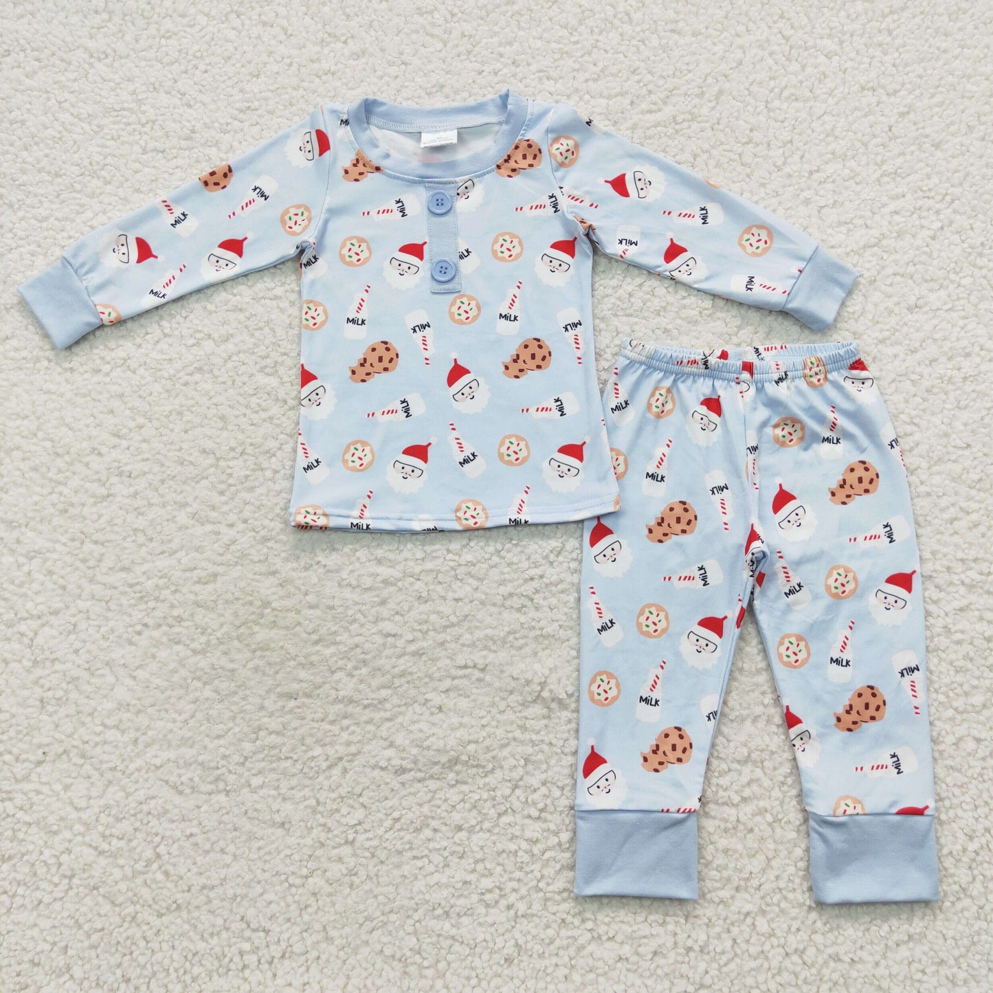 11.3 RTS NO MOQ（In Stock ) BLP0238 Milk Cookie Santa Claus Blue Long Sleeve Pantsuit
