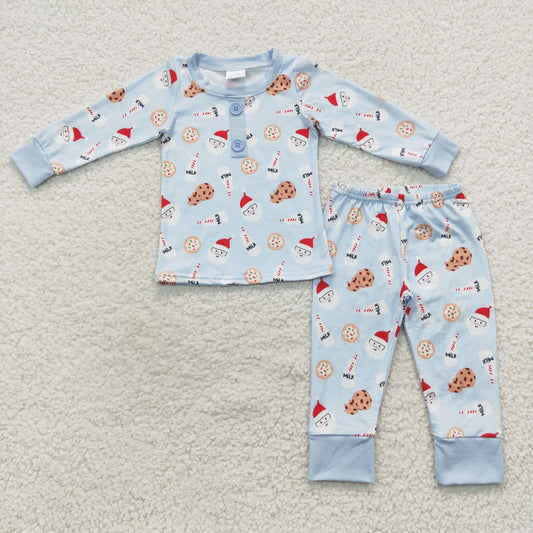11.3 RTS NO MOQ(In Stock ) BLP0238 Milk Cookie Santa Claus Blue Long Sleeve Pantsuit