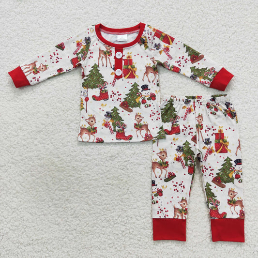 12.2 BLP0250 Baby Girls Deer Christmas Pants Pajamas Clothes Set
