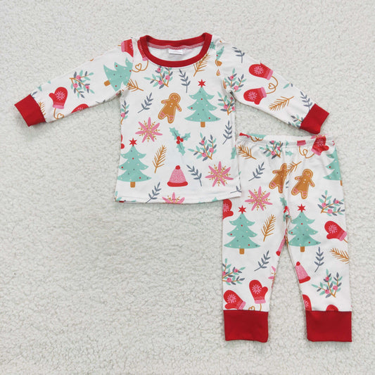 11.25 RTS NO MOQ（In Stock) BLP0264 Boys Christmas Tree Gingerbread Man Long Sleeve Pant Set