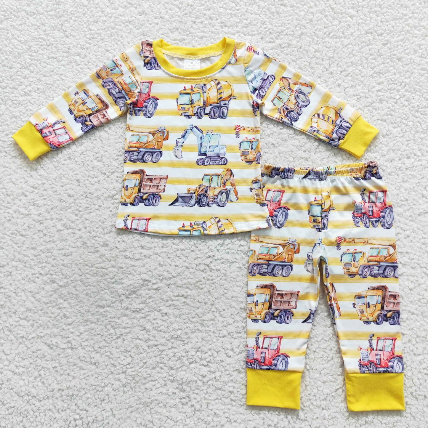 11.3 RTS NO MOQ（In Stock ) BLP0283 Truck tractor yellow and white striped long-sleeved trouser suit