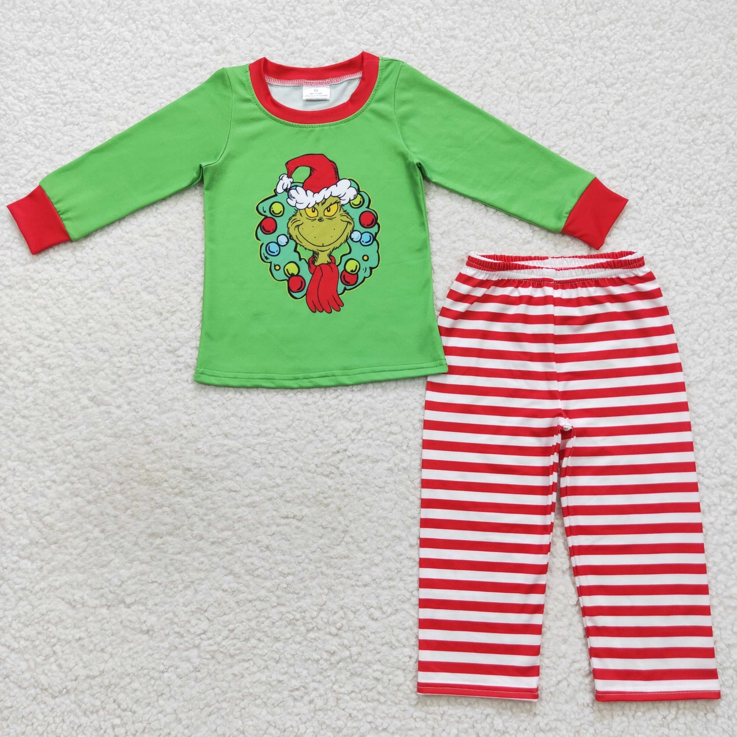 11.25 RTS NO MOQ（In Stock) BLP0289 Boys Christmas cartoon green Long Sleeve Pant Set