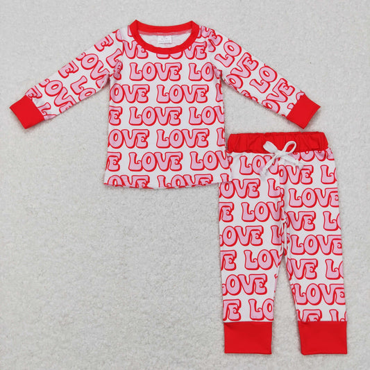 RTS NO MOQ（In Stock) BLP0416 Love Letter Red & White Long-sleeved Pants Set