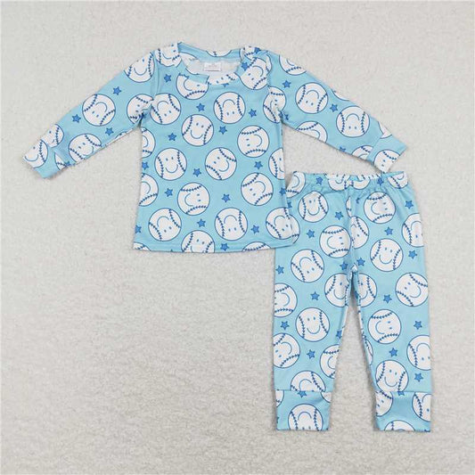BLP0424 Baby Boy Blue Baseball Shirt Pants Pajamas Clothes Sets