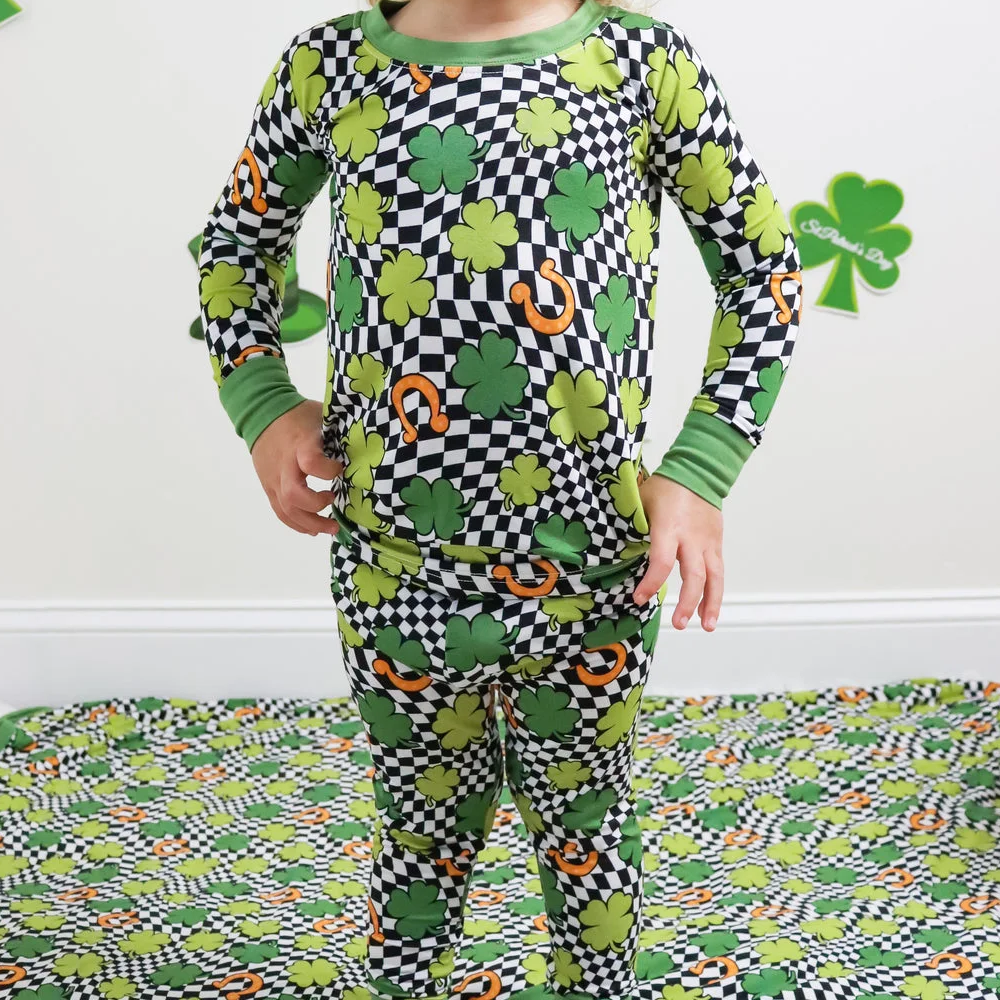 BLP1031 Baby Boys St Patrick Day Quatrefoil Tee Shirts Pants Pajamas Clothes Sets Preorder