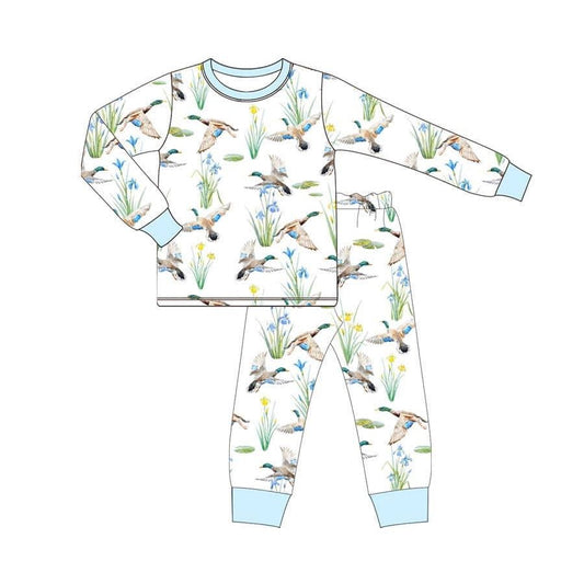 BLP1034 Baby Boys Blue Mallard Ducks Hunting Shirts Pants Pajamas Clothes Sets Preorder