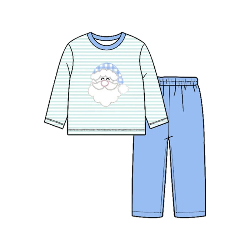 7.25 design Baby Boys Blue Stripe Santa Top Pants Christmas Clothes Set