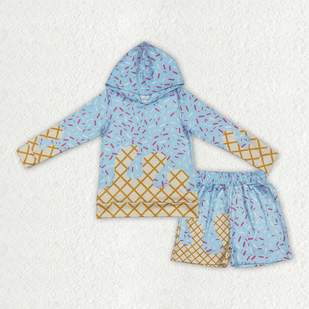 Sibling baby girl boys clothes ice cream long sleeve shorts sets and tops and shorts