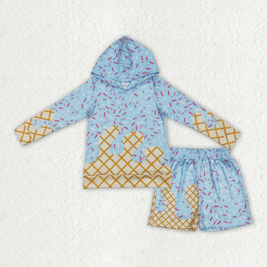 Sibling baby girl boys clothes ice cream long sleeve shorts sets and tops and shorts