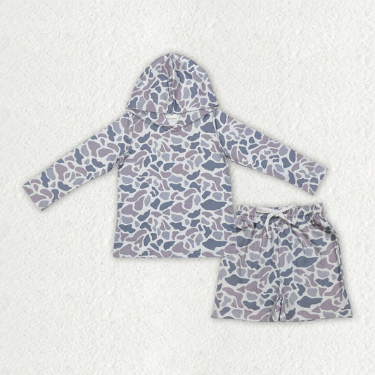 BLS0032 Kids Baby Boy Light Grey Camo Hoodie Top Pockets Shorts Southern Clothes Sets