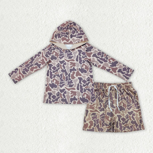 BLS0033 Kids Baby Boys Khaki Camo Hoodie Top Pockets Shorts Southern Clothes Sets