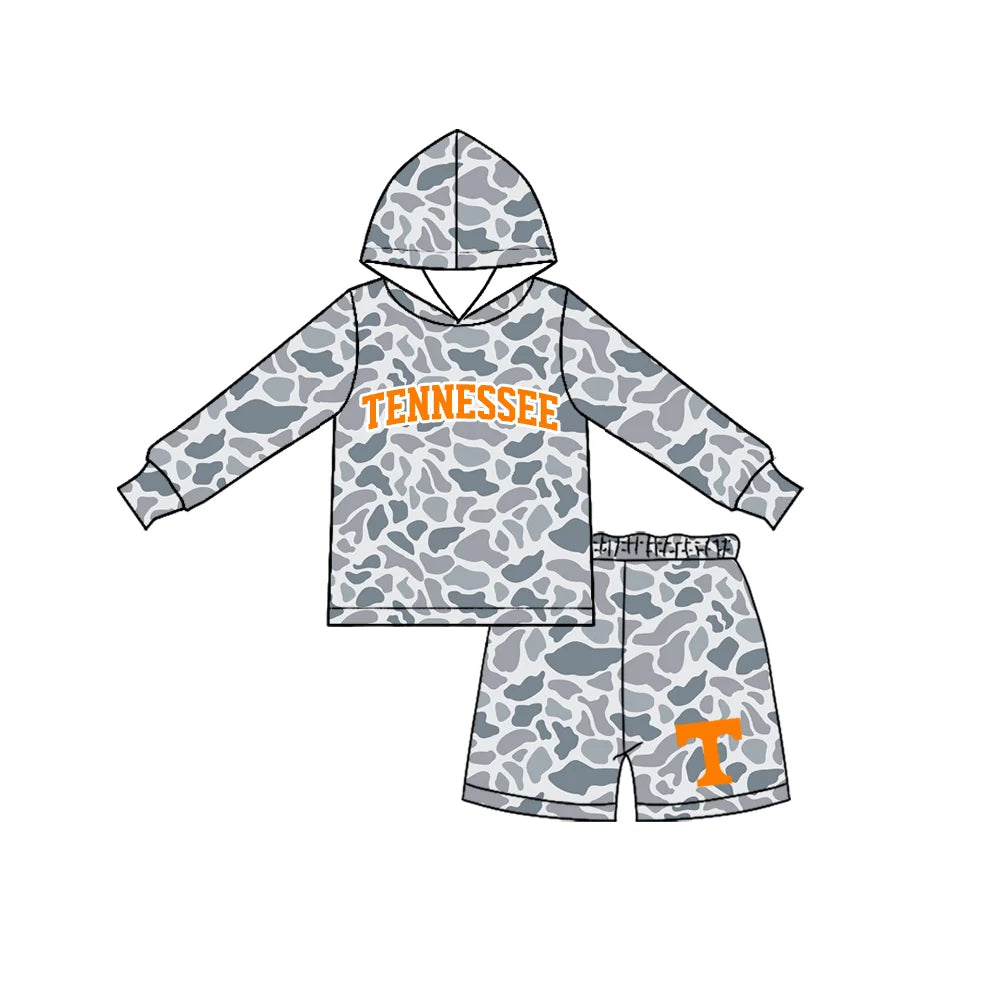 Custom Order Baby Boys Grey Camo Tennessee Long Sleeve Hoodie Short Team Clothes Set