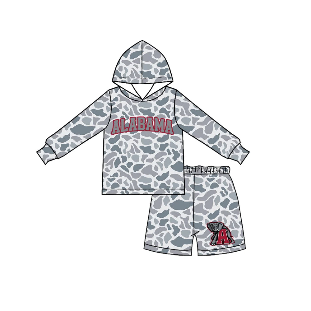 Custom Order Baby Boys Grey Camo Alabama Long Sleeve Hoodie Short Team Clothes Set