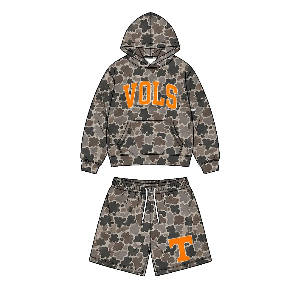 Custom Order Baby Boys Grey Camo Vols Long Sleeve Hoodie Short Team Clothes Set