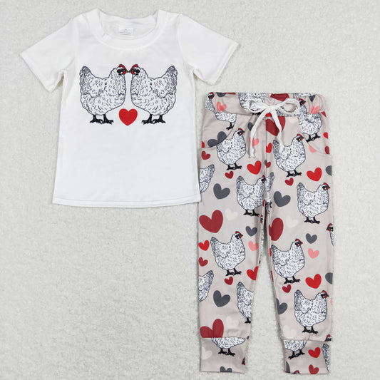 12.8 BSPO0221 baby boy clothes heart chicken toddler chicken outfit boy valentines day outift-promotion