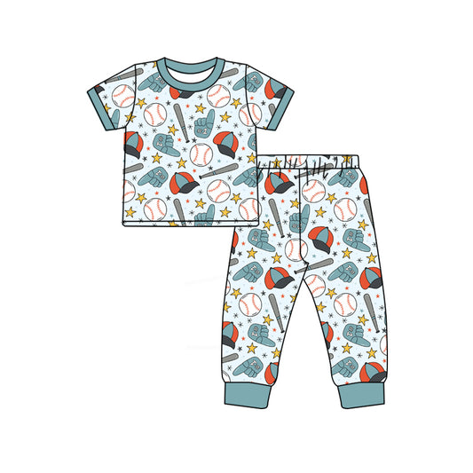 Pre-order Baby Boy Short Sleeve Baseballs Stars Top Pants Team Pajamas Sets BSPO0668