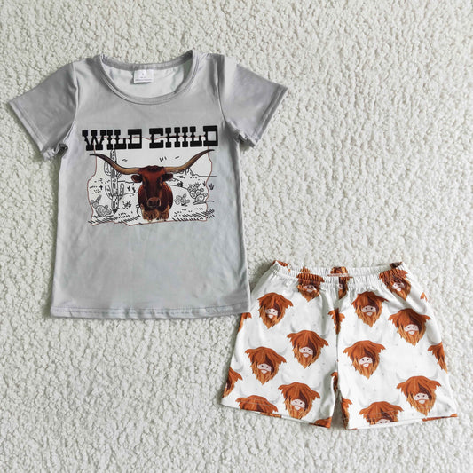 7.24 RTS NO MOQ(In Stock) BSSO0004 wild child gray yak short sleeve shorts set