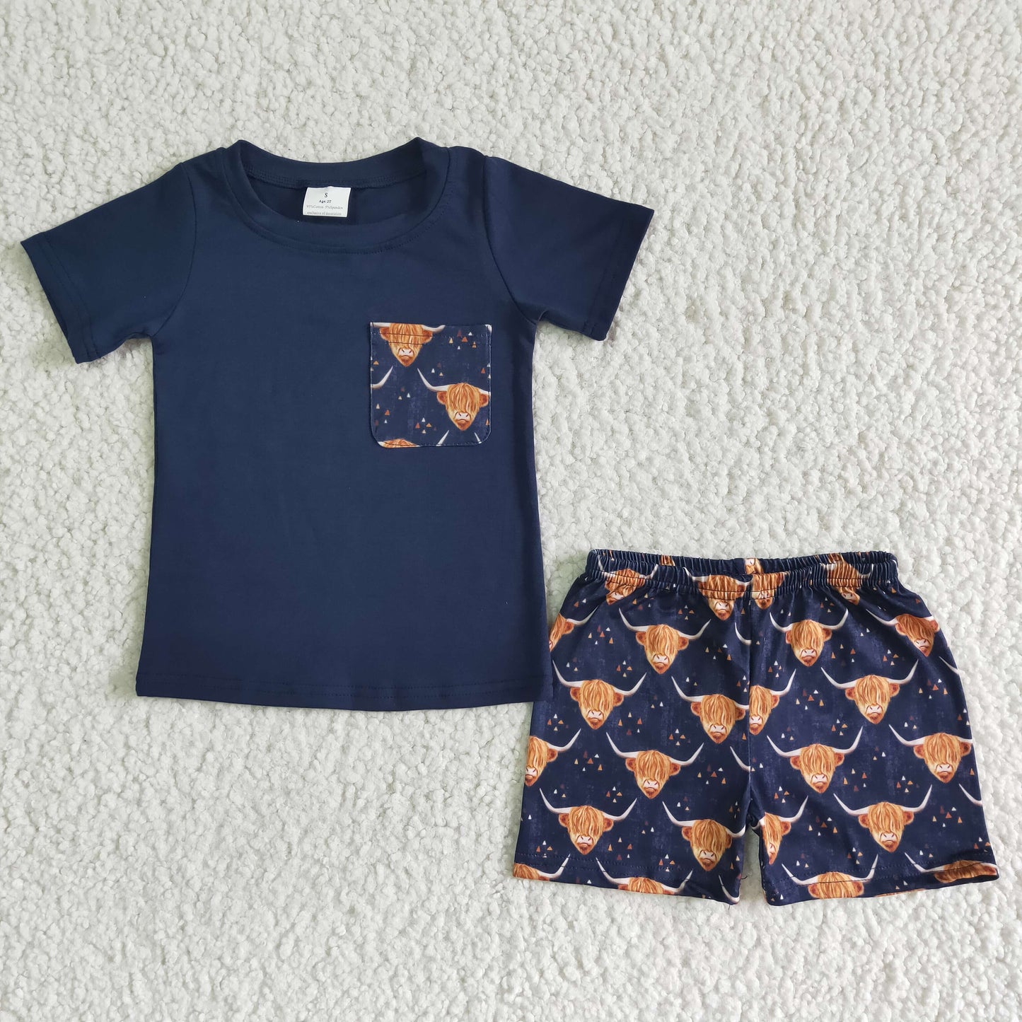 BSSO0035 Boy's navy blue pocket short sleeve alpine bull shorts suit