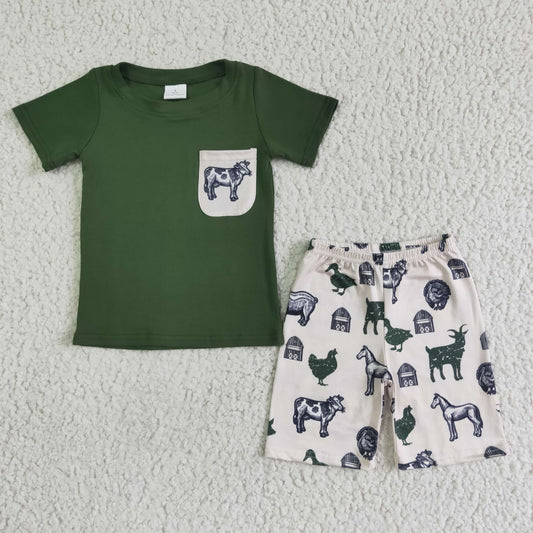 BSSO0046 Baby Boy Horse Western Pocket Shorts Sets