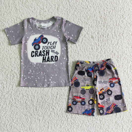 7.24 RTS NO MOQ(In Stock) BSSO0070 Boys Gray PLAYTOUGH CAR SHORT SLEEVE SHORTS SET