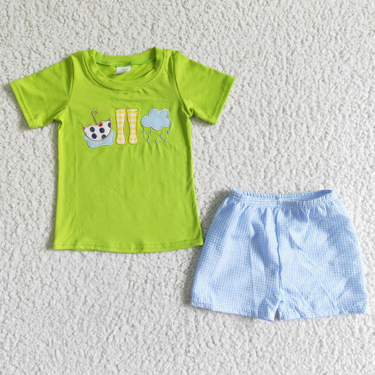 BSSO0082 Baby Boy Blue Umbrella Rain Boots Summer Shorts Sets