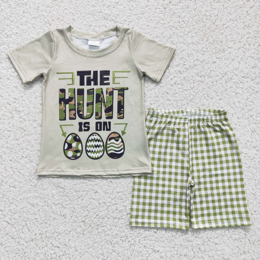 BSSO0096 Boys HUNT green egg short sleeve shorts suit