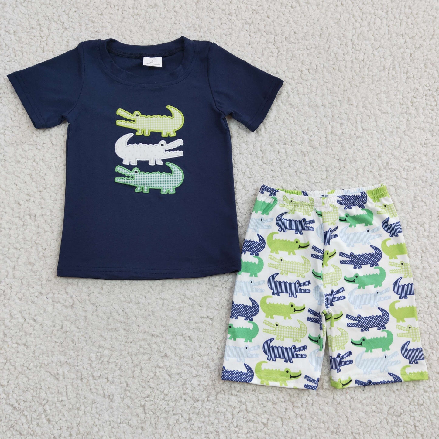 BSSO0132 Baby Boy Summer Alligator Embroidery Shorts Sets