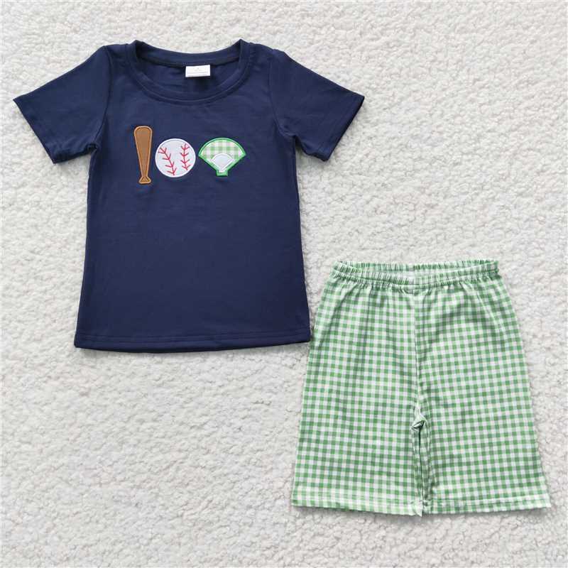 Girl Sets Sibling Baby Boy Romper Baseball Green Checked Summer Outfits Suits