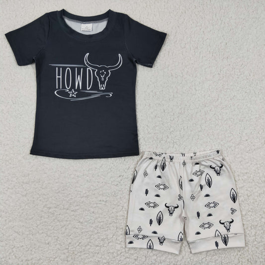 BSSO0213 Baby Boy Western Howdy Short Sleeve Tee Shirts Shorts Sets