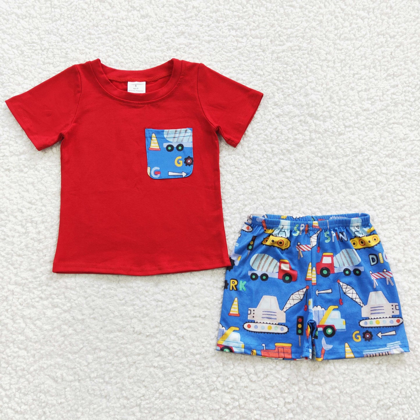 BSSO0233  Baby Boys Red Construction Pocket Top Shorts Clothes