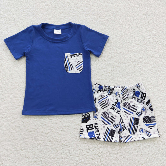 BSSO0242 Baby Boys Flag Blue Shorts Sets