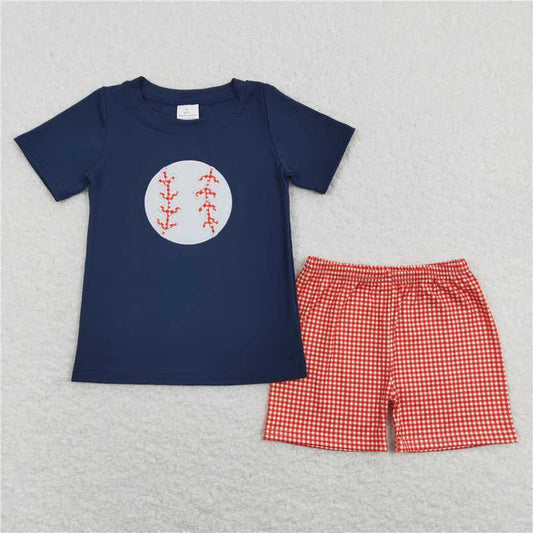 BSSO0404 Baby Boy Baseball Navy Tee Shirt Shorts Outfits Clothing Sets