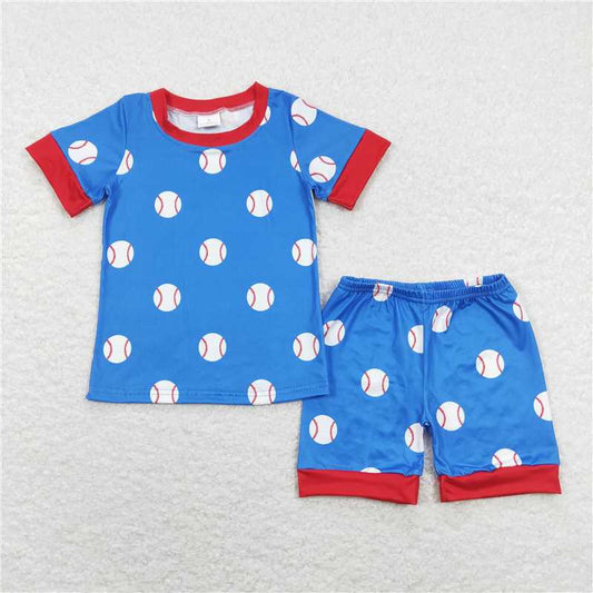 BSSO0503 Baby Boy Blue Baseball Tee Tops Shorts Pajamas Clothing Sets