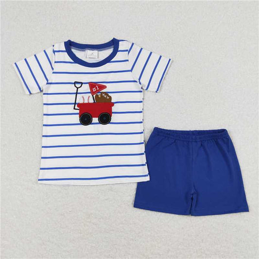 BSSO0540 Baby Boy Blue Stripes Baseball Shirts Shorts Clothes Sets