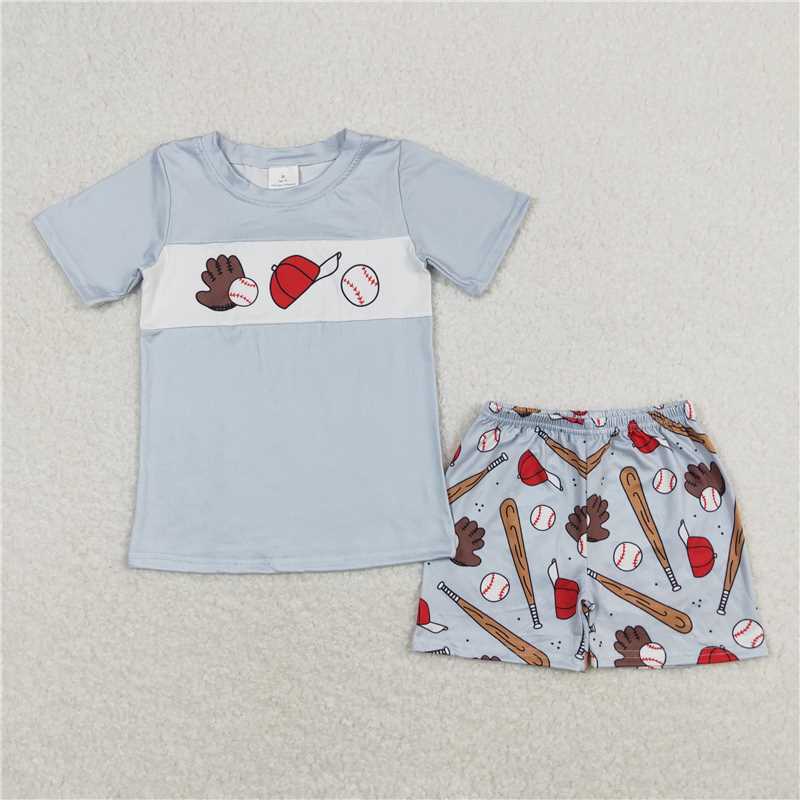 BSSO0705 Baby Boy Blue Baseball Shirt Top Shorts Outfits Clothes Sets