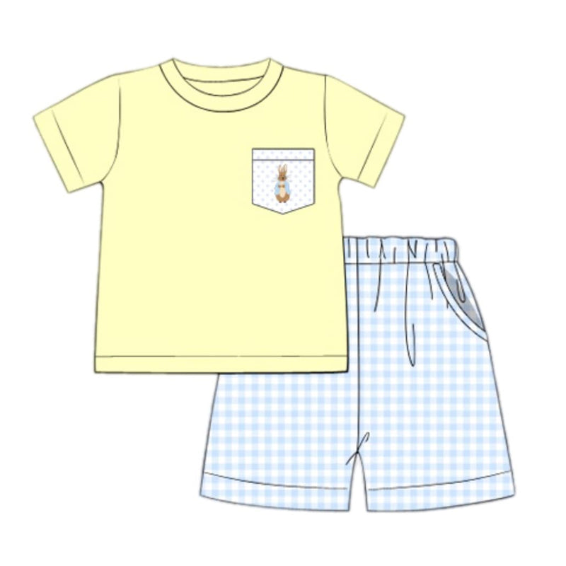 BSSO1005 Baby Boys Easter Bunny Tee Pocket Shirts Shorts Clothes Sets Preorder