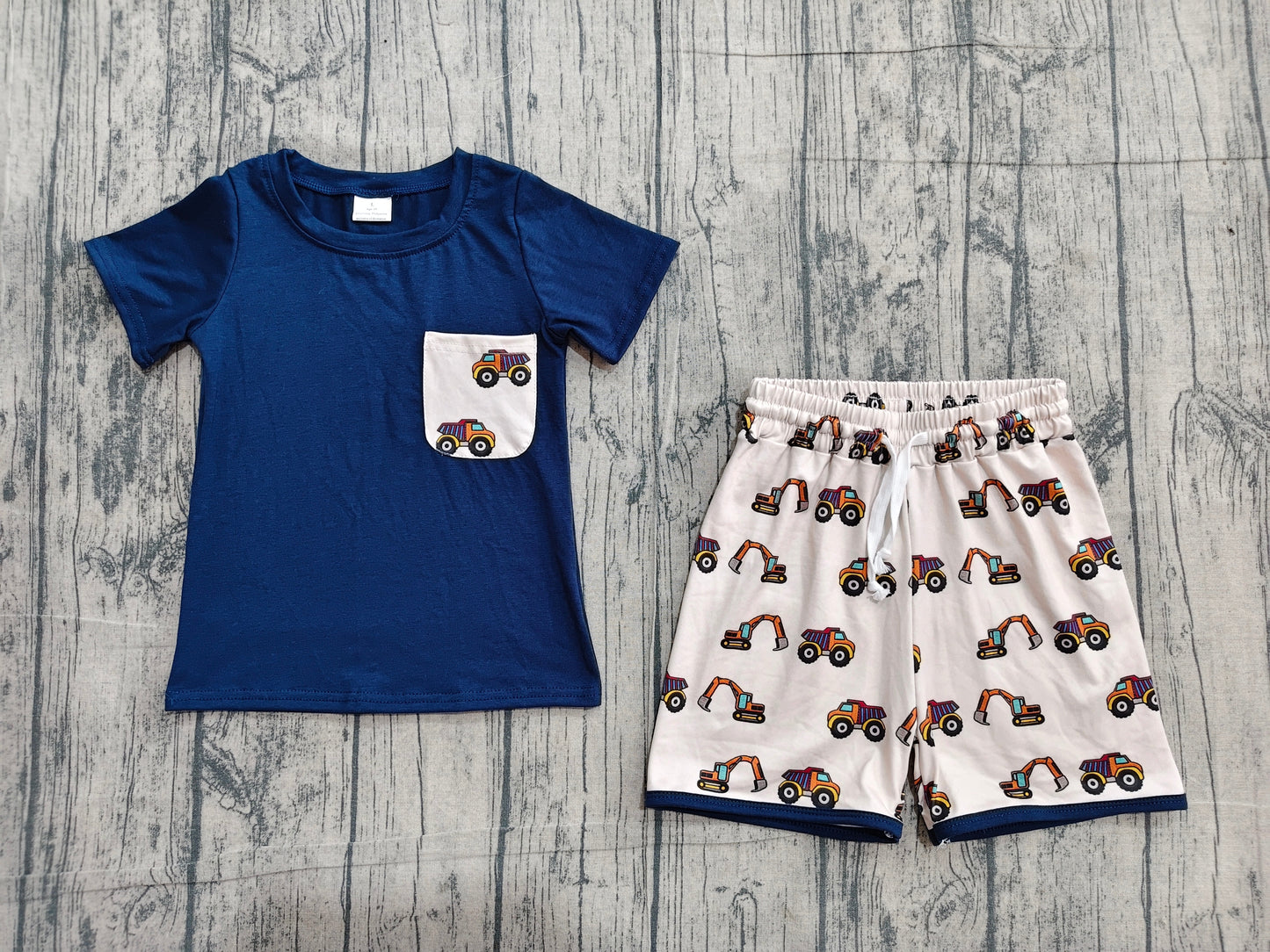 BSSO1364 Preorder Sample Baby Boys Truck Digger Pocket Tops Shorts Clothes Sets