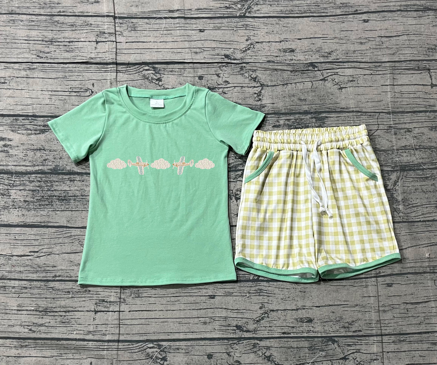BSSO1684 pre-order baby boy clothes blue toddler summer embroidery green short sleeve shorts outfit-26.1.13